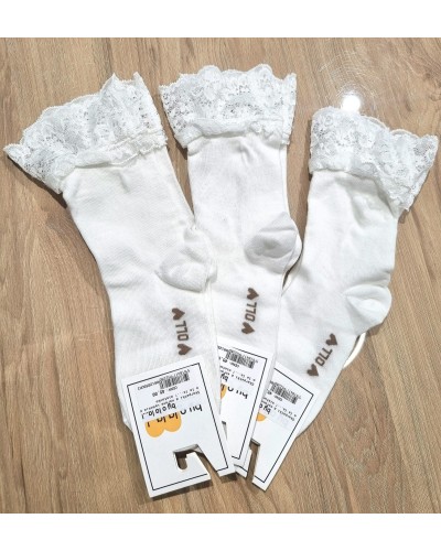 Skarpetki z koronką wysokie By o la la...! śmietankowe