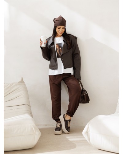 Spodnie materiałowe By o la la...! czekoladowe