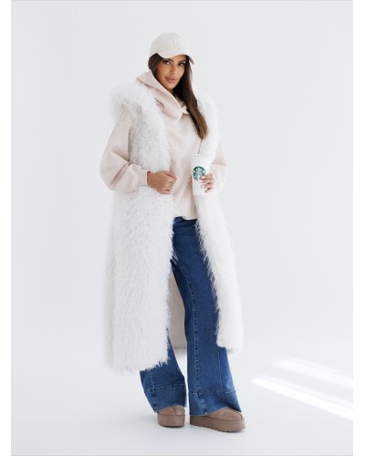 Kamizelka lama  z kapturem By o la la...! śmietankowa