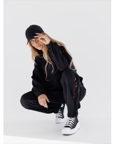 Komplet dresowy z koronkowym lampasem By o la la...! czarny