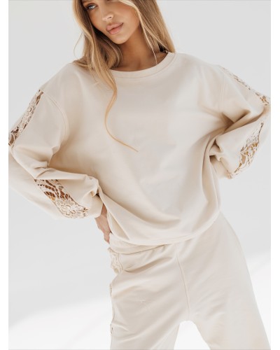 Komplet dresowy z koronkowym lampasem By o la la...! beżowy