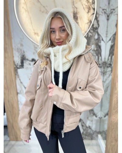 Bomberka skórzana By o la la...! beżowa