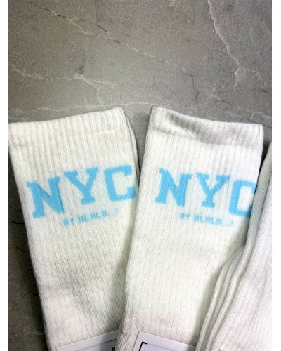 Skarpetki NYC By o la la...! niebieski napis