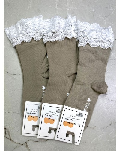 Skarpetki z koronką wysokie By o la la...! beżowe