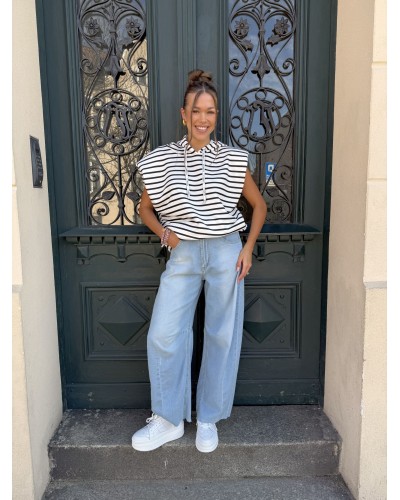 Bluza w paski z krótkim rękawem La Milla czarno-biała