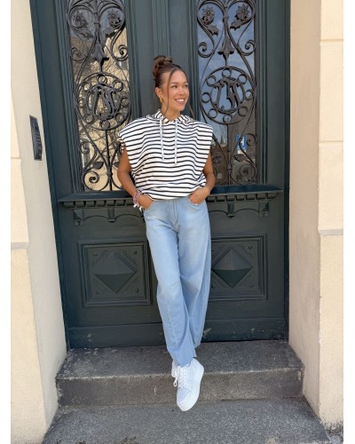 Bluza w paski z krótkim rękawem La Milla czarno-biała