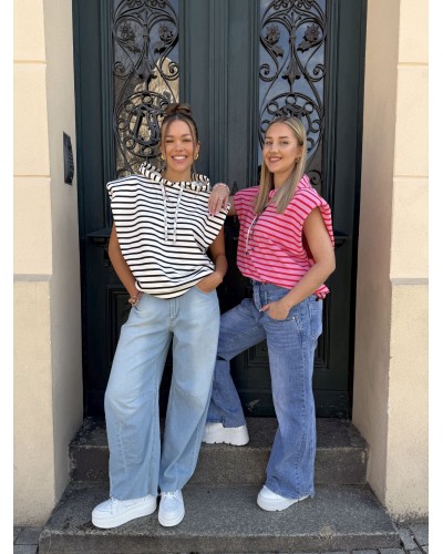 Bluza w paski z krótkim rękawem La Milla czarno-biała