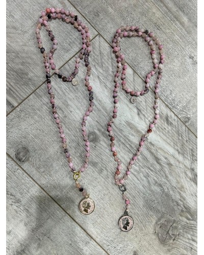 Naszyjnik różaniec z kwarcu różowego By o la la...! moneta złota