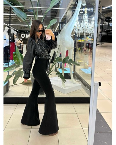 Spodnie materiałowe dzwony EMO czarne