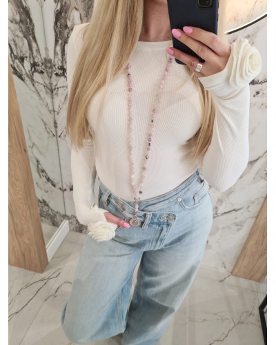 Naszyjnik różaniec z kwarcu różowego By o la la...! moneta srebrna