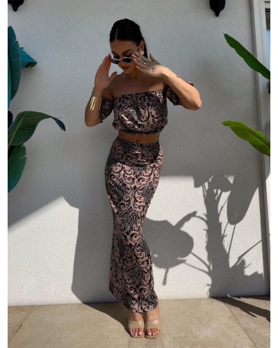 Komplet maxi BY ME czarny z beżem