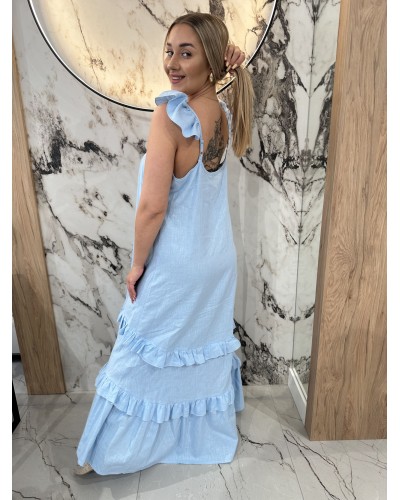 Sukienka maxi z falbanką By o la la...! niebieska