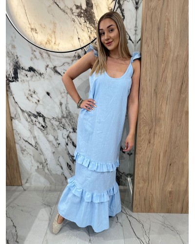 Sukienka maxi z falbanką By o la la...! niebieska