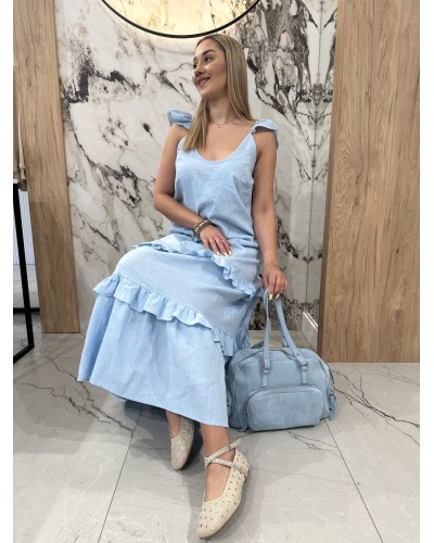 Sukienka maxi z falbanką By o la la...! niebieska