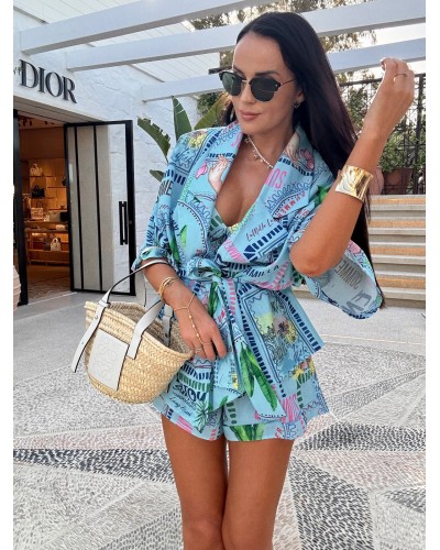 Komplet TROPICAL kimono plus spodenki La Milla niebieski