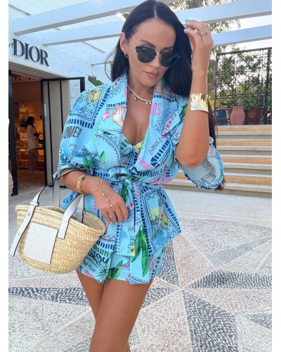 Komplet TROPICAL kimono plus spodenki La Milla niebieski