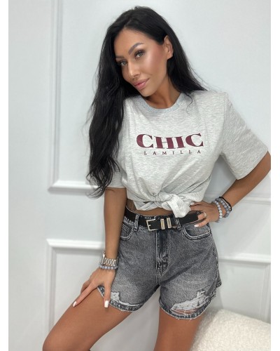 T-shirt CHIC z wiązaniem La Milla szara