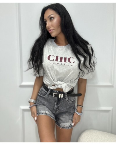 T-shirt CHIC z wiązaniem La Milla szara
