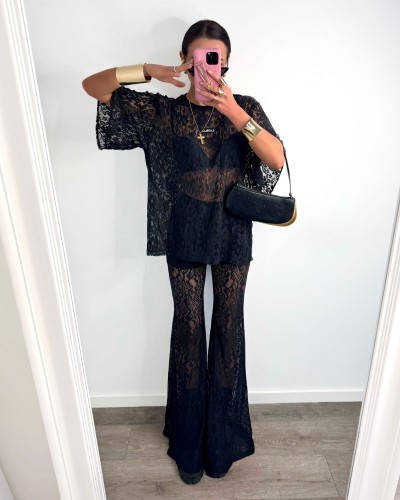 T-shirt koronkowy La Milla czarny