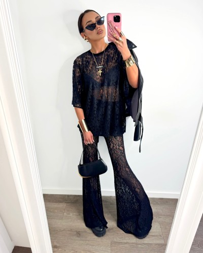 T-shirt koronkowy La Milla czarny