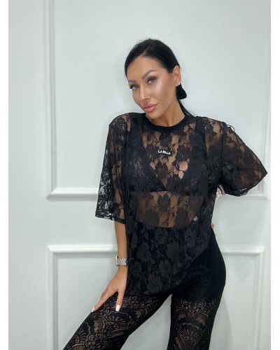 T-shirt koronkowy La Milla czarny