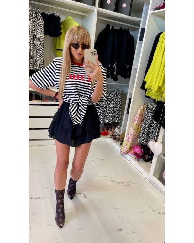 T-shirt w paski CHIC z wiązaniem La Milla biało-czarny