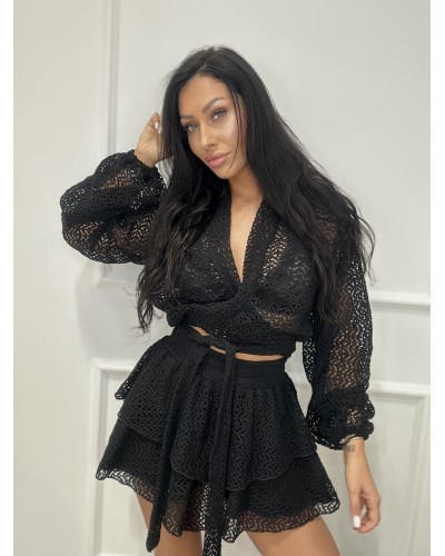 Komplet ażurowy spódniczka+ bluzka La Milla czarny