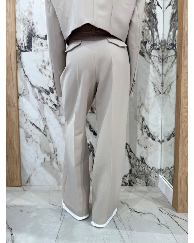 Spodnie materiałowe w kant EMO ciemny beż