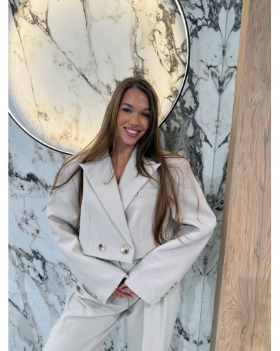 Marynarka krótka materiałowa EMO ciemny beż