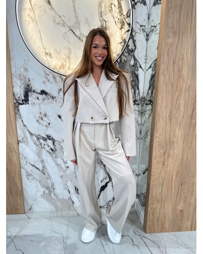 Marynarka krótka materiałowa EMO ciemny beż