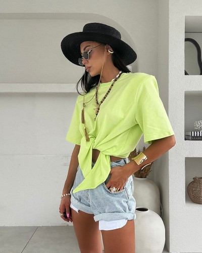 T-shirt wiązany La Milla limonkowy