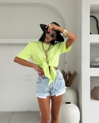 T-shirt wiązany La Milla limonkowy