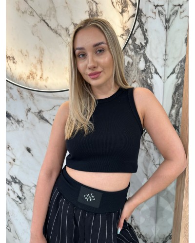 Lniane szerokie spodnie w paski By o la la...! czarne