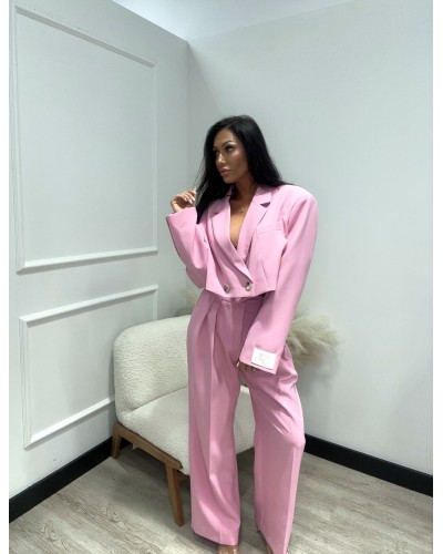 Spodnie materiałowe w kant EMO różowe