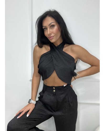 Komplet satynowy w łezki La Milla czarny