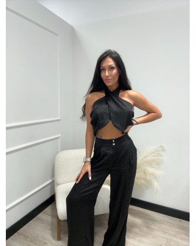 Komplet satynowy w łezki La Milla czarny