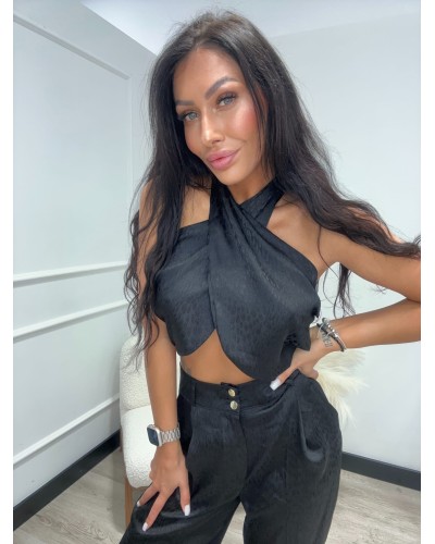 Komplet satynowy w łezki La Milla czarny