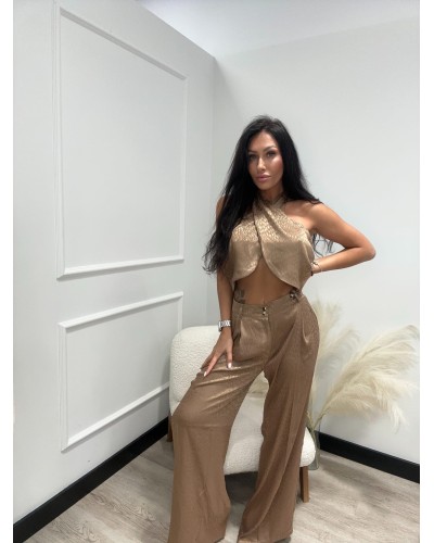 Komplet satynowy w łezki La Milla mokka