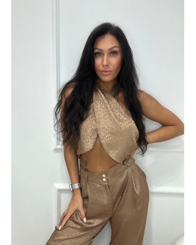 Komplet satynowy w łezki La Milla mokka