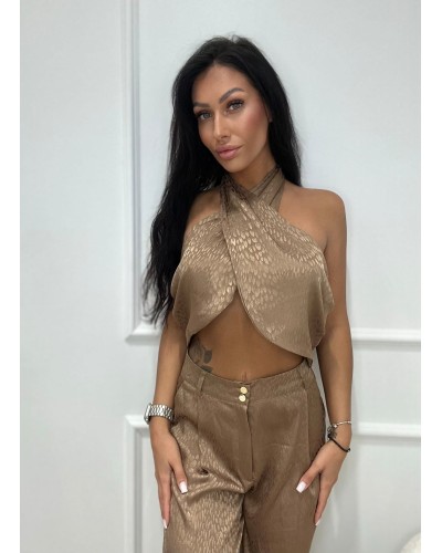 Komplet satynowy w łezki La Milla mokka