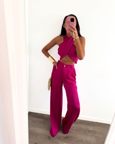 Komplet satynowy w łezki La Milla różowy