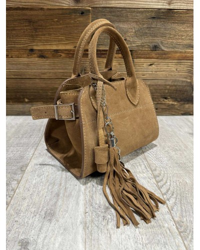 Torebka kuferek ze skóry zamszowej By o la la...! camelowa