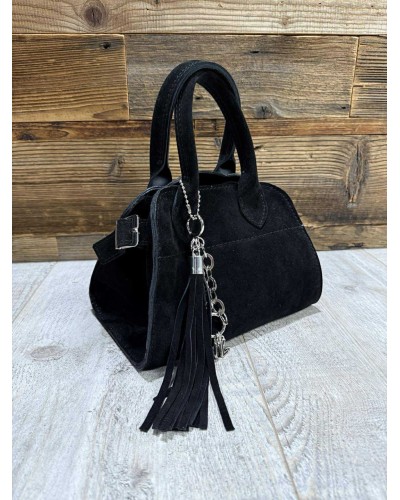 Torebka kuferek ze skóry zamszowej By o la la...! czarna