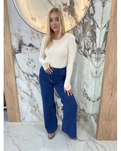 Basic prążkowany z różą na rękawie By o la la...! beżowy