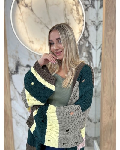 Kardigan w pasy z dziurami By o la la...! malachit