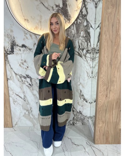 Kardigan w pasy z dziurami By o la la...! malachit