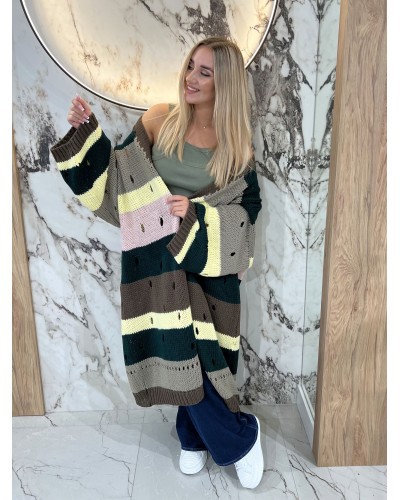 Kardigan w pasy z dziurami By o la la...! malachit