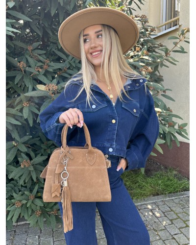 Torebka kuferek ze skóry zamszowej By o la la...! camelowa