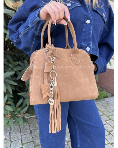 Torebka kuferek ze skóry zamszowej By o la la...! camelowa