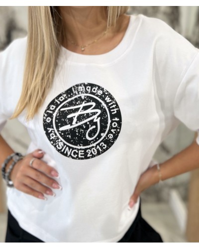 T-Shirt pudełko z okrągłym logo by o la la...! biały z czarnym